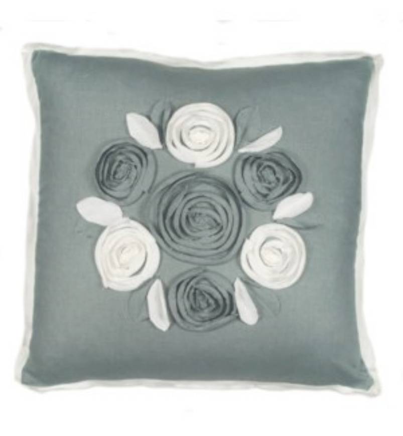 Picture of Churchill Linen - Roses Pillow - Bluemist/Ivory- 22" x 22"